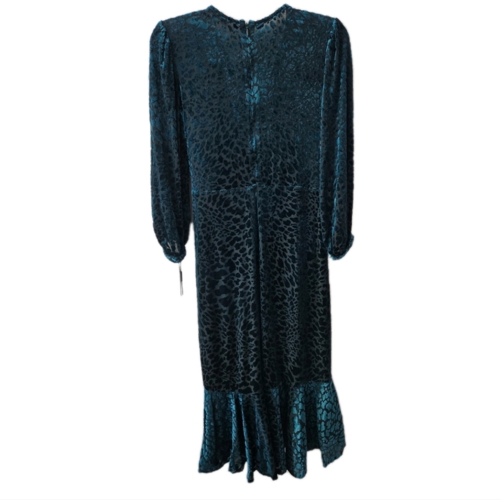 Calvin Klein Animal Print Malachite Velvet Midi Goth Witch Glam Wrap Dress Sz 8 - Picture 3 of 8
